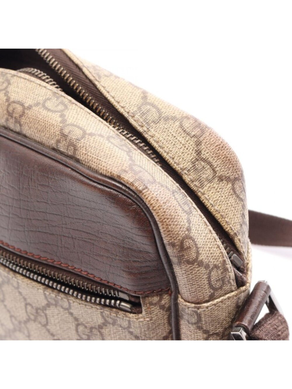 Gucci Shoulder Bag GG Plus Beige Brown Co Ting Canvas Leather Split - Picture 8 of 15